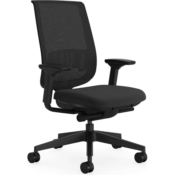 Steelcase Reply Air Ergonomischer, höhenverstellbarer Bürostuhl mit verstellbarer Lordosenstütze und Armlehnen, atmungsaktivem Schwarz Rückennetz und bequemem Onyx-Sitzstoff, 58. 5 x 66 x 100. 5