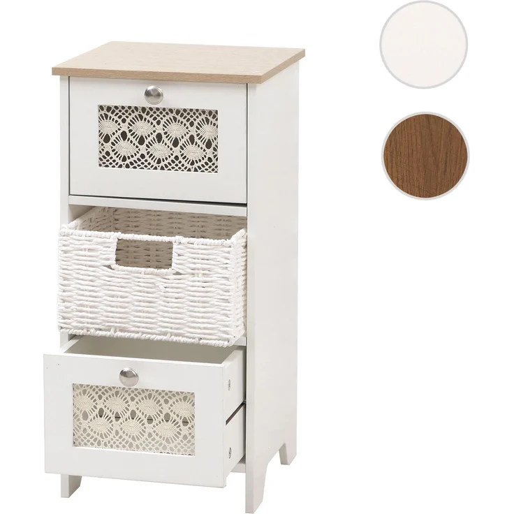 Kommode HWC-O75, Schubladenschrank, 3 Schubfächer Korbschubladen Holz Melamin 63x30x30cm ~ natur-weiß – Bild 10