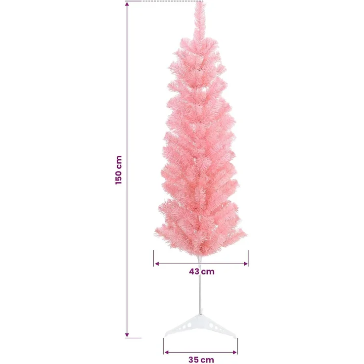 vidaXL Künstlicher schlanker Weihnachtsbaum 150 cm PVC und Stahl Rosa 42055246 – Bild 3