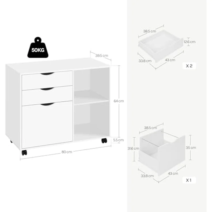 Woltu Rollcontainer, Aktenschrank mit 3 Schubladen, 5 Rollen, Büroschrank – Bild 4
