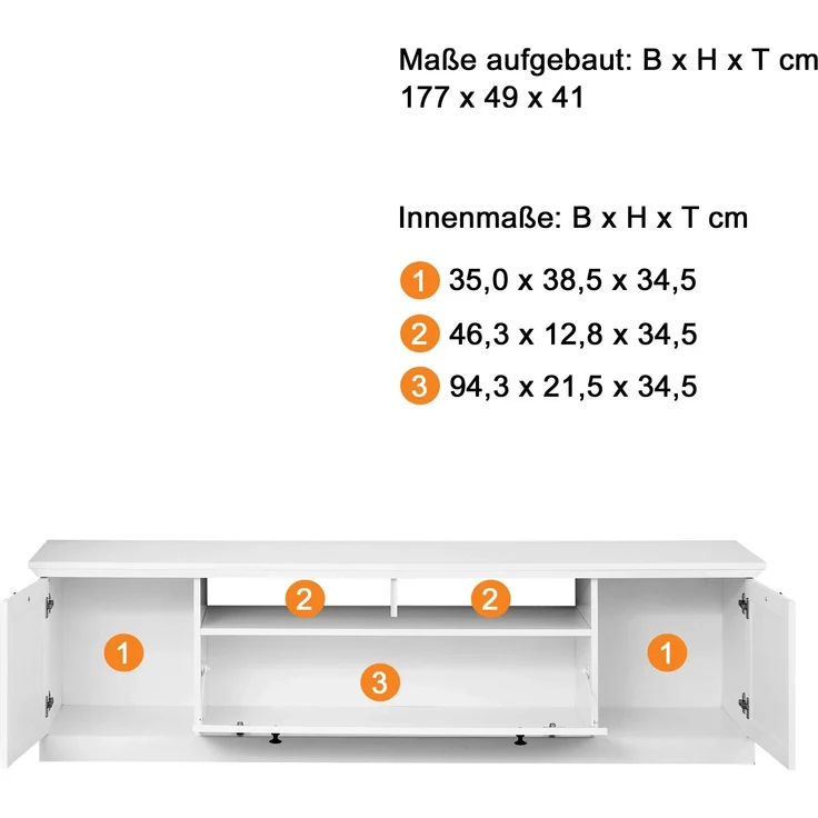 TV-Lowboard Baxter in weiß Landhaus 177 cm – Bild 2