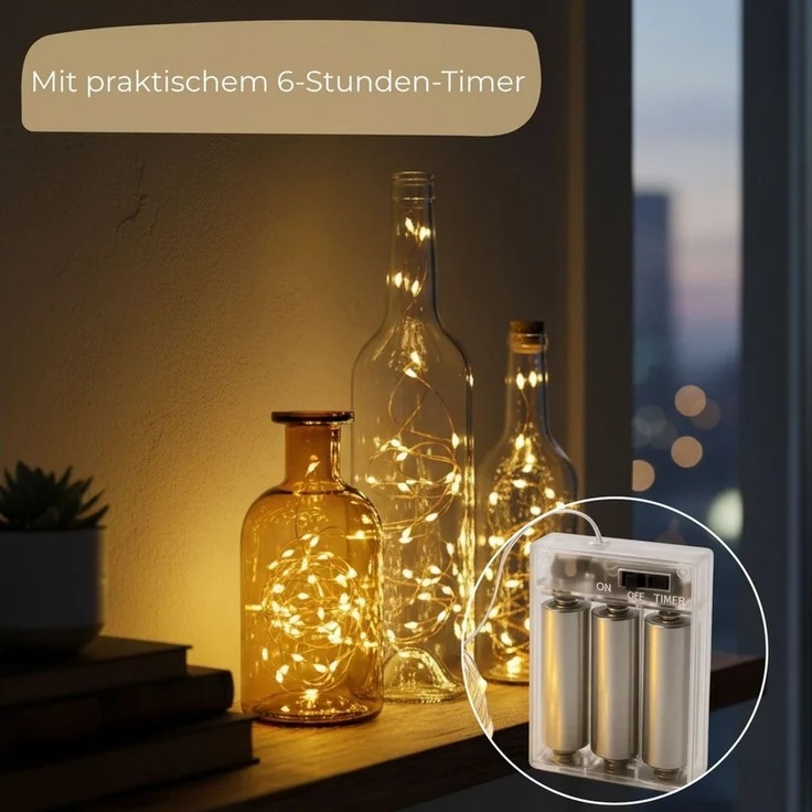 matches21 HOME & HOBBY LED-Lichterkette Mini Lichterkette 1 m, 20 LED Timer Batterie warmweiß innen, 20-flammig, Micro Draht Beleuchtung Indoor Leuchtdeko – Bild 2
