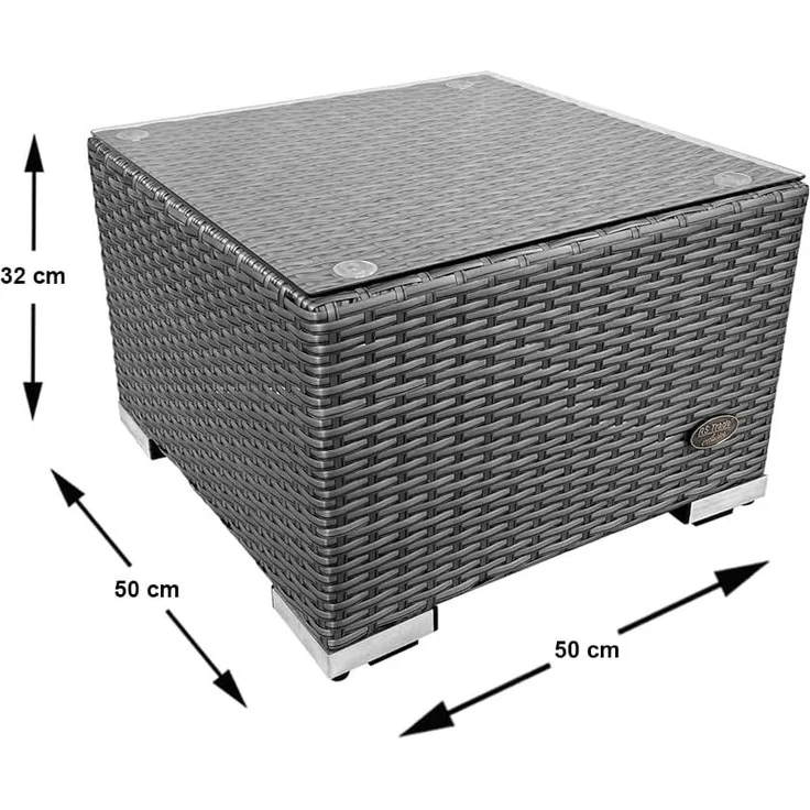 RS Trade® 'Toscana' Polyrattan Beistelltisch mit verstärktem Alu-Gerüst und Temperglas Tischplatte, mit Spannbändern und höhenverstellbaren Standfüßen, grau – Bild 3