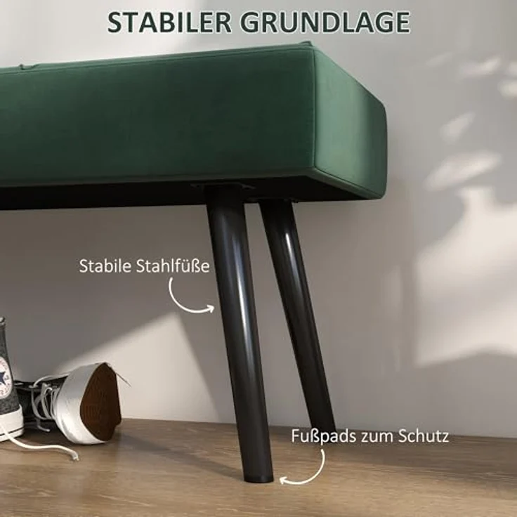 HOMCOM Polsterbank Sitzbank mit X-Muster, in Samtoptik, bis 120 kg Belastbar (Flurbank, 1-St, Bettbank), für Schlafzimmer, 100 x 36 x 45 cm, Grün – Bild 6