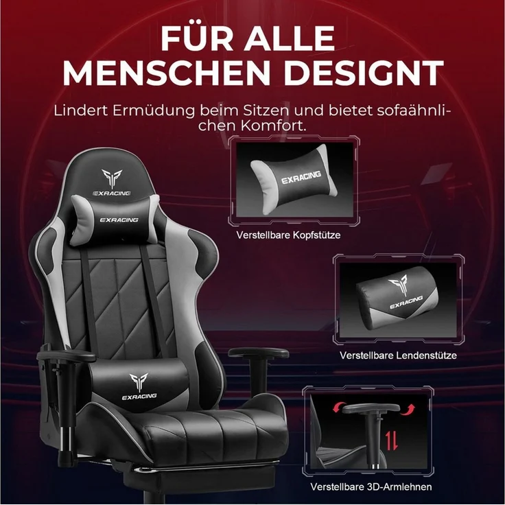 GTPLAYER Gaming-Stuhl Stoff, Racing Gamer Stuhl, Ergonomischer Gaming Sessel Gaming Chair, Schreibtischstuhl, Federsitzkissen mit Fußstütze – Bild 2