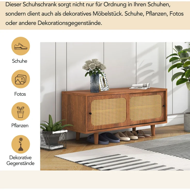 Rattan-Sideboard-Set für Wohnzimmer - Kombination aus Rattan-Kommode und Schuhschrank, Walnussfarben – Bild 4