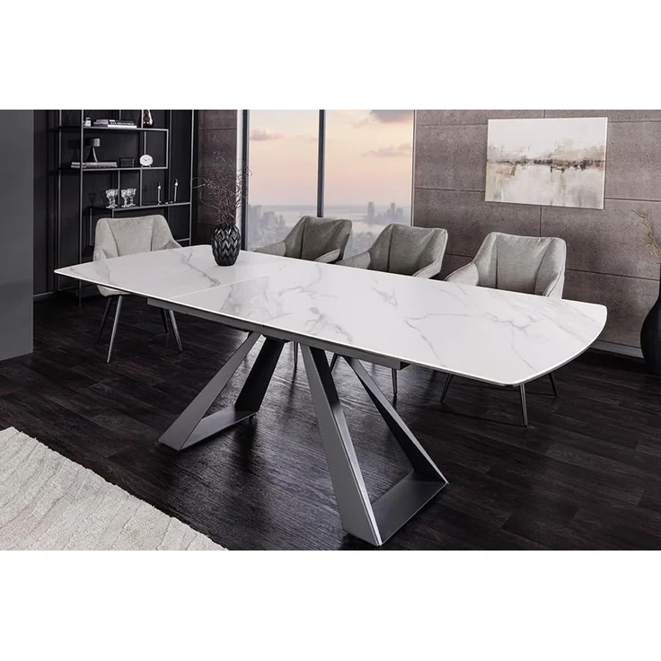 riess-ambiente Esstisch CONCORD 180–230cm weiß Keramik – ausziehbar, schwarzes Gestell (Einzelartikel, 1-St), verlängerbarer Tisch, modernes Design, Platz für bis zu 10 Personen – Bild 2