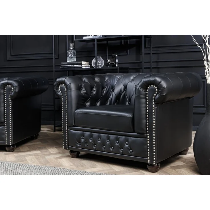 riess-ambiente Chesterfield-Sessel CHESTERFIELD 110cm matt schwarz (Einzelartikel, 1-St), Wohnzimmer · Kunstleder · Federkern · Knopfheftung · Design – Bild 4