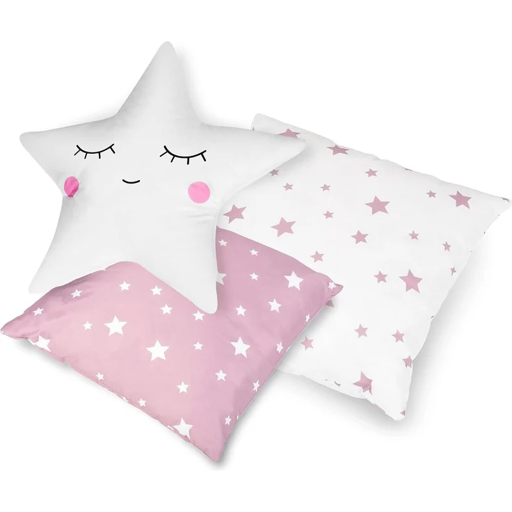 NUKIDO Kindertipi im Montessori-Stil Baumwolle und Holzrahmen mit Isoliermatte 3 Kissen Girlande Luftig 120 x 120 x 165 cm Rosa mit Sternen – Bild 6
