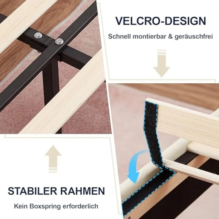 VECELO Polsterbett 140 x 200 cm Doppelbett, Höhenverstellbarem Kopfteil, Massivem Holzlattenrost, Samtstoff und Einfache Montage, für Schlafzimmer und Gästezimmer, Weiß – Bild 3