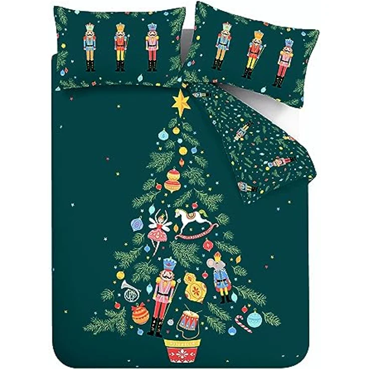 Catherine Lansfield Weihnachtliches Nussknacker-Bettwäsche-Set mit Kissenbezügen, wendbar, Grün – Bild 6