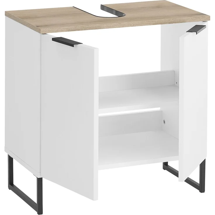 Waschbeckenunterschrank >Denver< 2 Türen, weiß matt / Evoke Eiche dekor - 60x60x35cm (BxHxT) – Bild 3