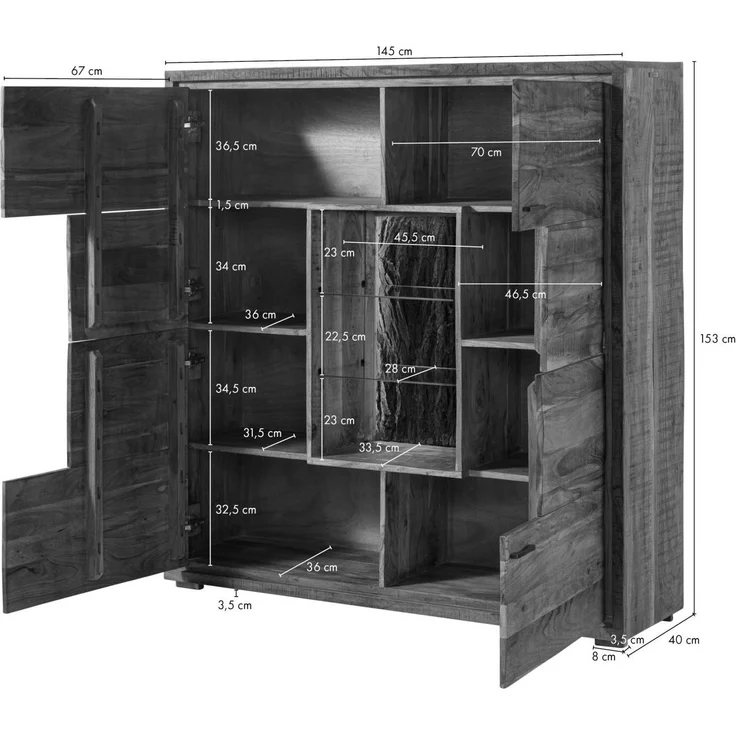Highboard Akazie 145x40x153 dunkelbraun lackiert BARK #207 – Bild 5