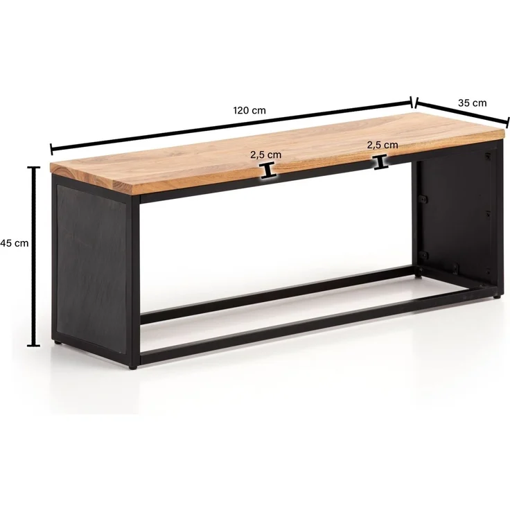 Sitzbank Akazie Massivholz / Steinoptik 120x45x35 cm Flurbank mit Metallgeste... – Bild 4