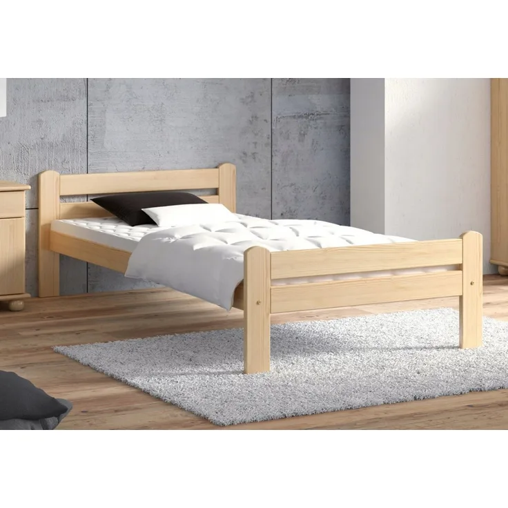 Home Collective Bettgestell Einzelbett Holzbett aus Massivholz Kiefer mit Lattenrost (mit abgerundeten Kanten & verstärkter Mittelstrebe), 205x102x58.5 cm, Kiefer Natur
