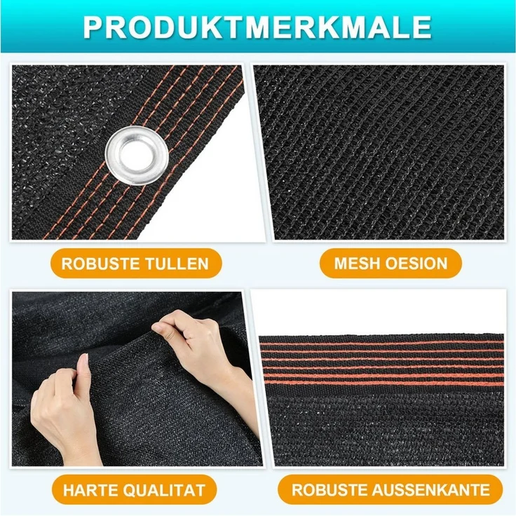 Clanmacy Sonnensegel Schattiernetz 300x300cm HDPE UV-beständig Schwarz Geeignet für Gärten – Bild 3