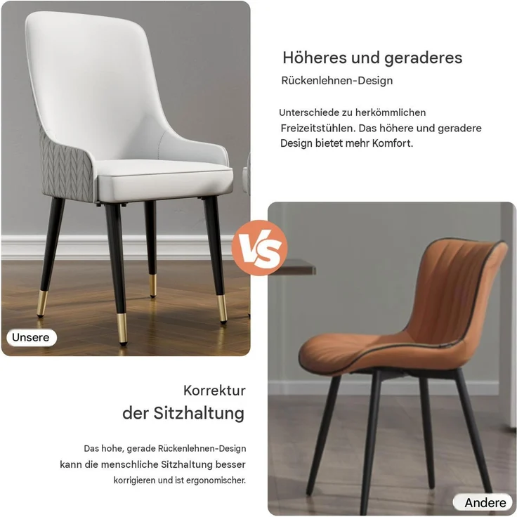 FATIVO Esszimmersthle 2er Set Polstersthle bis 150 kg belastbar Grau Kunstleder Bequeme H?he mit hoher Rckenlehne Esszimmer Sthle Esszimmer Wohnzimmer 90x44x44 cm – Bild 3