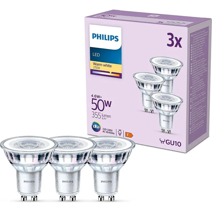 Philips LED classic Lampe 50W GU10 Warmweiß 355lm Silber 3er P