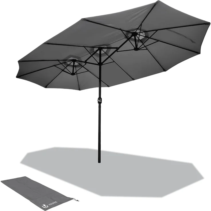 VOUNOT Doppelsonnenschirm mit Handkurbel, Sonnenschirm Marktschirm Gartenschirm Terrassenschirm, Sonnenschutz, 460x270 cm, Grau