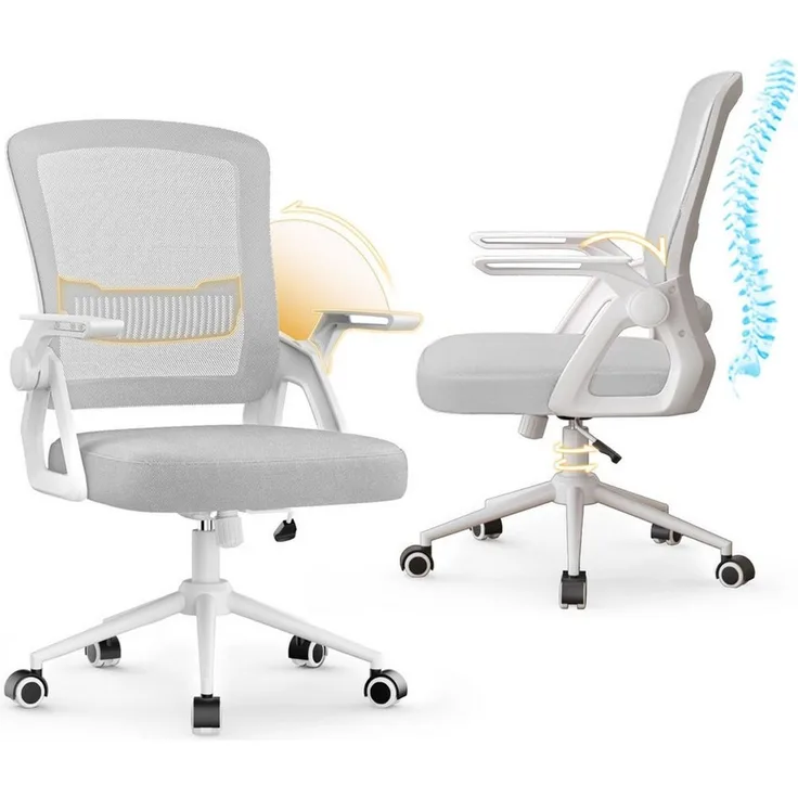 ZAISZE Bürostuhl Ergonomischer Bürostuhl mit Mesh-Rückenlehne und Lendenstütze (Verstellbarer Armlehnen, Atmungsaktiv, Höhenverstellbarer Schreibtischstuhl mit 90° Klappbaren Armlehnen), Verlängerte und Verbreiterte Rückenlehne, Drehstuhl fürs Homeoffice