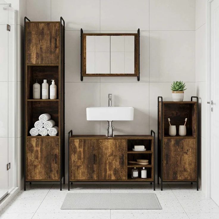 vidaXL Badezimmerschrank-Set 2 stk. Räuchereiche 65,5 x 34 x 61 cm 3444491 – Bild 1