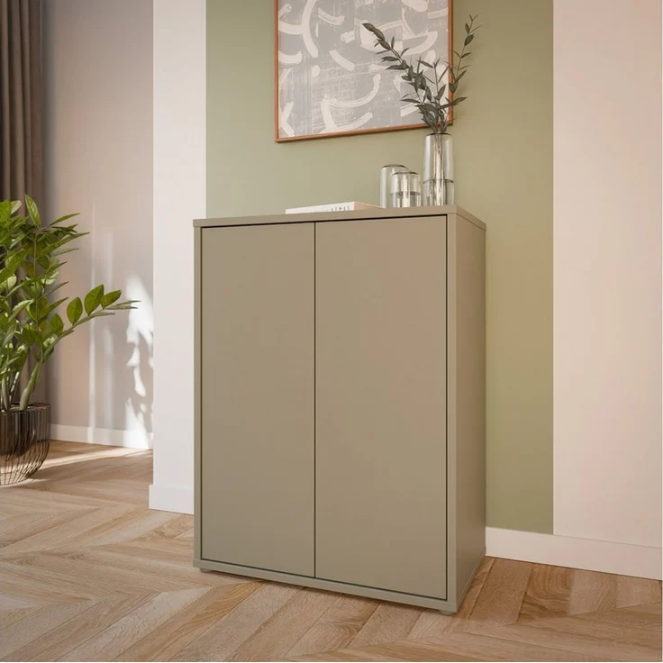 Forte ALICE SPRINGS Kommodenschrank 70 80, modern-minimalistisch, 2-türig, Wohn-/Schlafzimmer, Holzwerkstoff, Taupe, 74,5 cm breit x 99,1 cm hoch x 41,5 cm tief – Bild 2