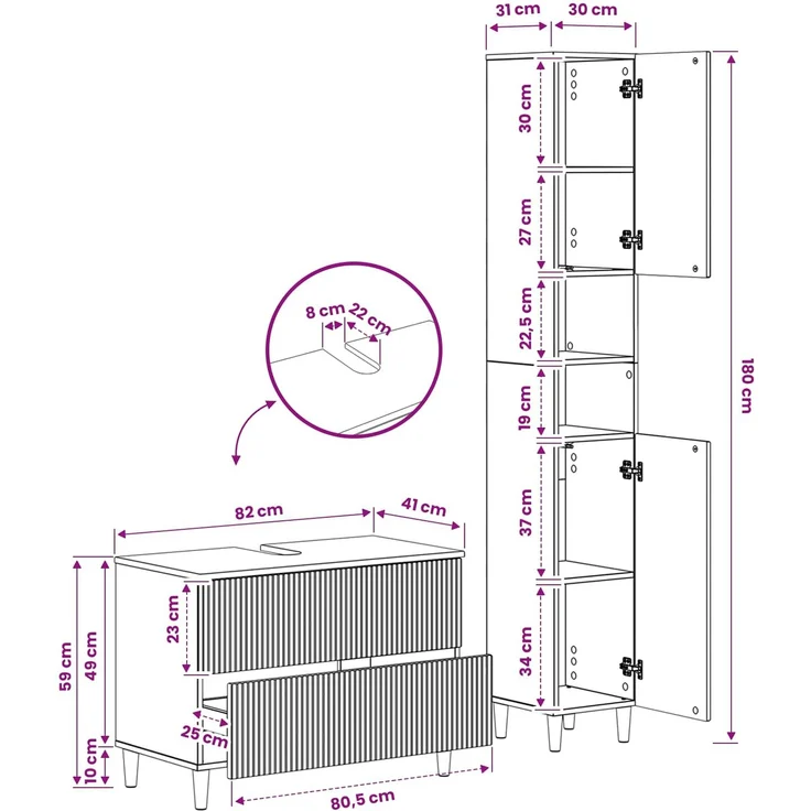vidaXL 2-teiliges Badezimmer Schrank Set ARNHEM Sonoma-Grau 3417528 – Bild 8