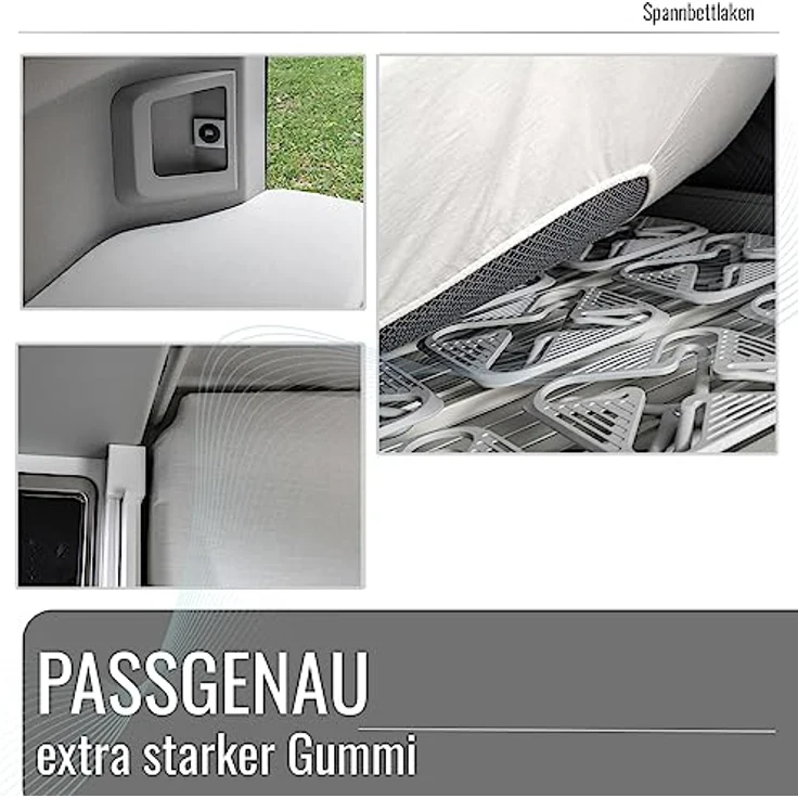 BLACK FOREST FOX Spannbettlaken Spannbettlaken VW Grand California 600 für 3 tlg. Matratze Heckbett, Baumwolle, Gummizug: rundum, Weiß – Bild 5