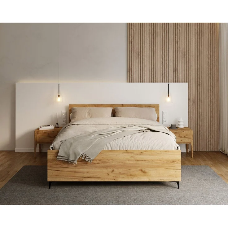 thematys Holzbett mit Bettkasten, 180x200cm, Farbe: Natur, Mit 28cm Wende-Taschenfederkern 7-Zonen-H3/H4 mittelfest/hart, mit hydraulischer Klappfunktion, mit Stauraum – Bild 1