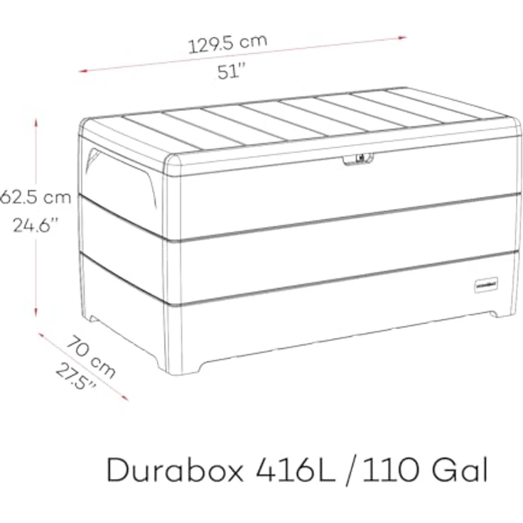 Duramax Cedargrain Durabox 416L Kissenbox aus Kunststoff, Für den Außenbereich, Aufbewahrungsbox, Deckbox und Garten-Organizer, Abschließbare Kunststoff-Kissenbox mit Gasflasche und seitlichen – Bild 10