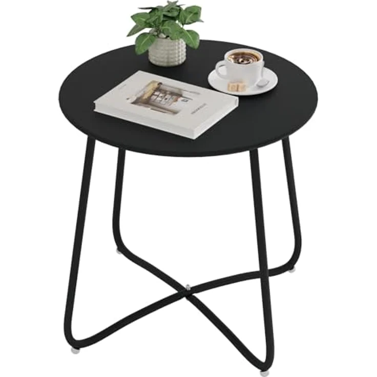 eSituro Beistelltisch rund, Balkontisch Gartentisch, Kaffeetisch Couchtisch Sofatisch Wohnzimmertisch, Kleiner Tisch für Wohnzimmer Balkon Terrasse Garten, aus Metall, φ45xH45 cm, Schwarz – Bild 1