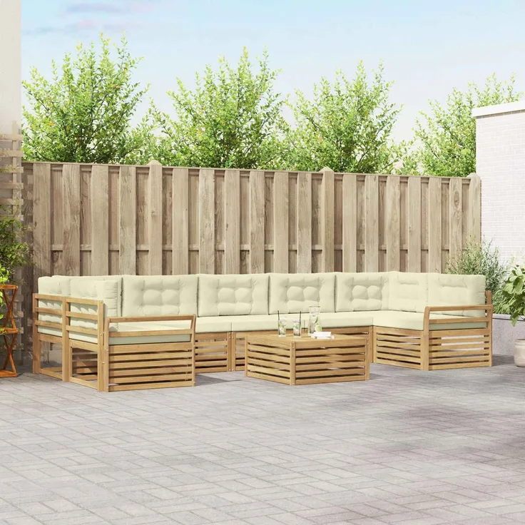 vidaXL Outdoor-Sofagarnitur 8 stk. 7-Sitzer Weiß und Creme 3390205
