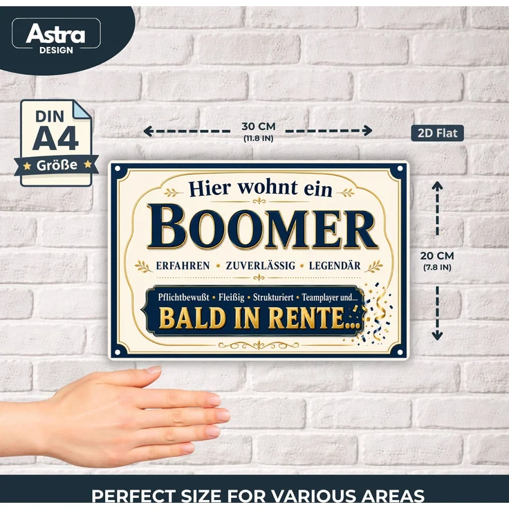 AstraDesign Blechschild 20x30cm - Hier wohnt ein Boomer bald in Rente Geschenk – Metall – Mehrfarbig – AD0485 – Bild 2