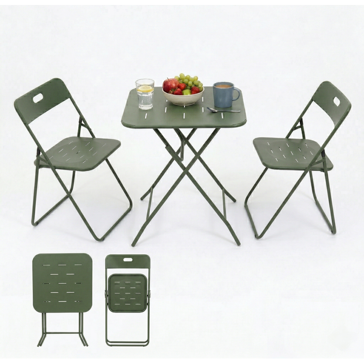 LVHOM Bistroset 3-tlg, Gartenmöbel-Set mit klappbaren Stühlen und Tisch, Balkonmöbel Set aus Stahl, wetterfeste Sitzgruppe, Grün