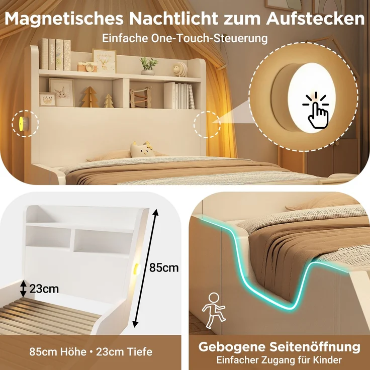 Hochbett 90×200 cm aus Metall mit LED-Beleuchtung, schwarz – Bild 5