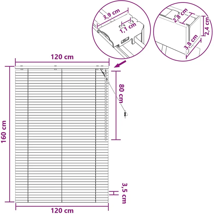vidaXL Venezianische Jalousie Eichenoptik 120 x 160 cm 35 mm 42015345 – Bild 9