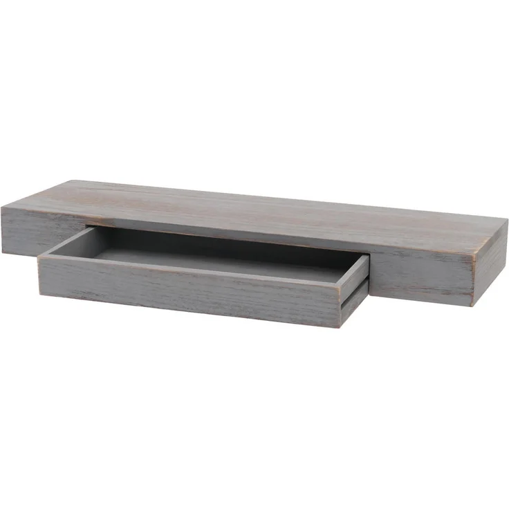 MCW Wandregal H37, graues Holzregal mit Schublade, 80x8x25 cm, Pflegeleichte Oberfläche, komplett montiert