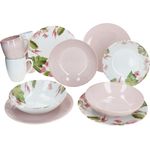 Ossia 12tlg Exotic Tearose rosa Frühstücksset Steingut Teller Becher Schale