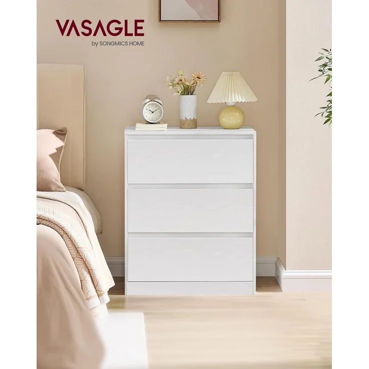 VASAGLE Kommode mit 3 Schubladen, Komodenschrank, Schubladenschrank, Wäschekommode, für Schlafzimmer, 40 x 60 x 75 cm, Modern Kailyn Kollektion, schneeweiß LTS613WE01 – Bild 2