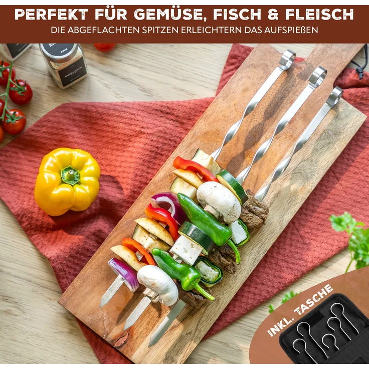 Grillspieße 20er Set, inkl. Aufbewahrungstasche / Edelstahl, 39 cm, gedreht – Bild 5