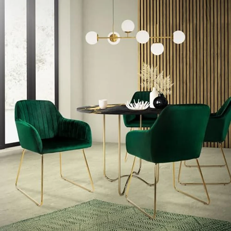 ML-DESIGN Stuhl Esszimmerstuhl mit Rücken- und Armlehnen, Samtbezug, ergonomisch (2 St), Wohnzimmerstuhl Grün, goldenes Metallgestell Küchenstuhl Sessel – Bild 3