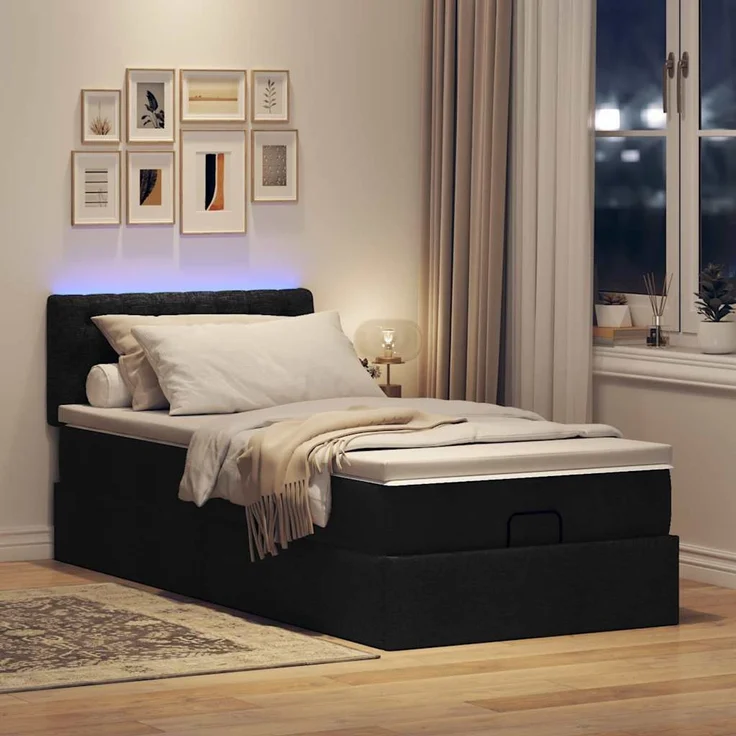 vidaXL Ottoman-Bett mit Matratze & LEDs Schwarz 90x190 cm Stoff 3312355 – Bild 3
