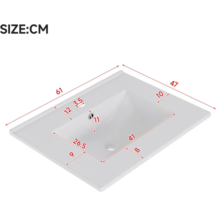 Waschtisch 61 x 47 x 87 cm mit Keramikbecken und Stauraum, Schwarz – Bild 6