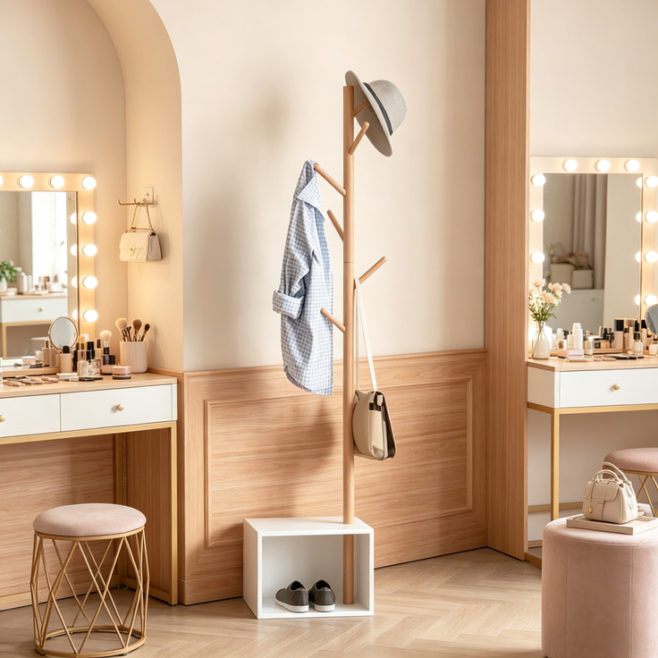 Lagereinheit für Coat Rack,Zeitgenössischer Stil Mantelhalter,Mantelhalter mit Rechteckiger Bank,Schlafzimmer Mantelhalter(nur mit Mantel Rack)--Weiß--40x30x180cm--YOUDENOVA – Bild 8