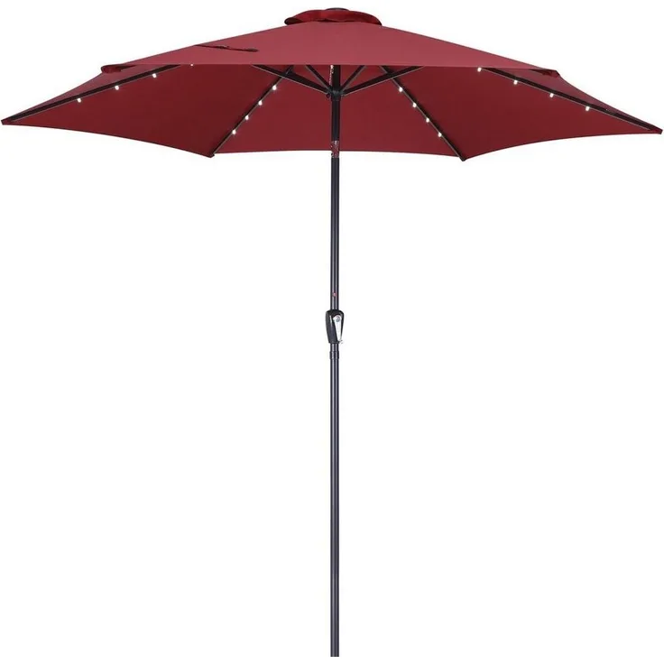 Kingsleeve Sonnenschirm mit LED-Beleuchtung und Kurbel, neigbar, wasserabweisend, Aluminium / Polyester rot, Ø 300 cm