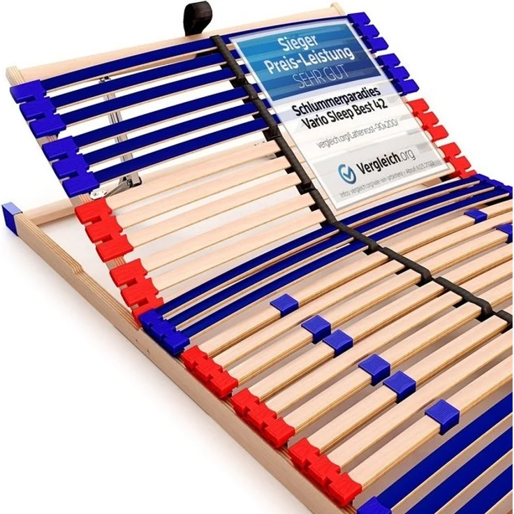 stabiler Lattenrost 100% BUCHE Lattenrahmen - Kopfteil verstellbar - SCHULTERFRÄSUNG, 7 Zonen, 42 Federleisten, Härte-Regulierung, Mittelgurt - VARIO SLEEP BEST 42® unmontiert (70x190 cm) – Bild 4