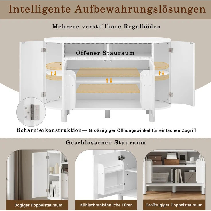 Merax Sideborad mit multifunktionalem Stauraum für den Diele, Sideborad mit kühlschrankähnlichen Türen und verstellbaren Fußpolstern(Weiß) – Bild 6