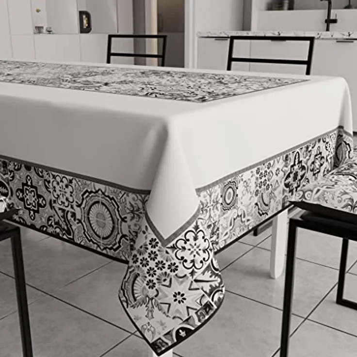 PETTI Artigiani Italiani - Schmutzabweisende Tischdecke, rechteckig, geometrisches Design, Vietri Schwarz X18-Sitzer (140x360 cm), 100% Made in Italy – Bild 2