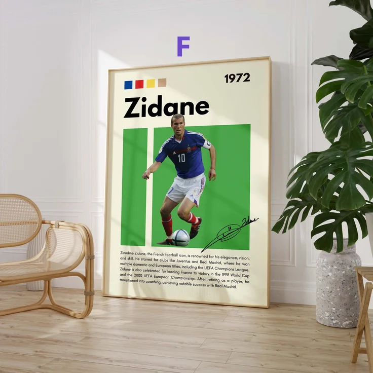 Fußball Legenden Poster · Ronaldo Benzema Neuer Beckham Ronaldinho Zidane · Sport Wanddeko · Dekoprint ohne Rahmen - F / 21 x 30 cm