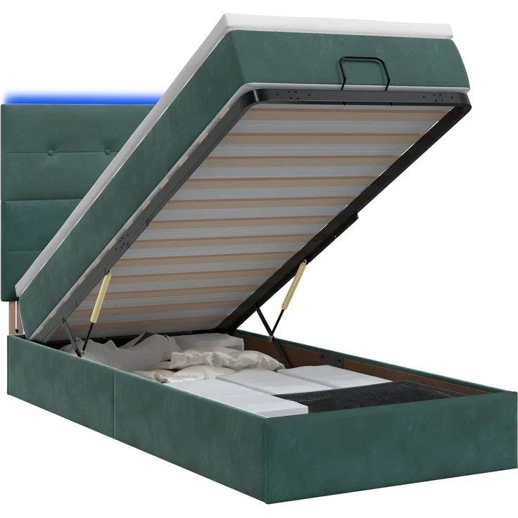 vidaXL Ottoman-Bett mit Matratze und LED Dunkelgrün 90 x 190 cm Samt 3458274 – Bild 2